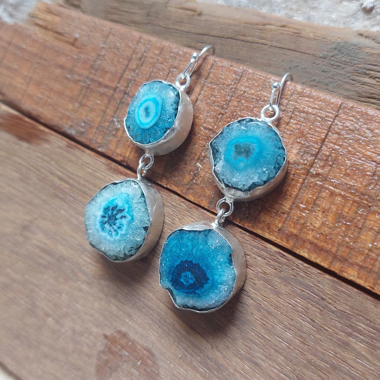 Blue Solar Quartz 925 Sterling Silver Earrings Solar Druzy Gemstone Earrings