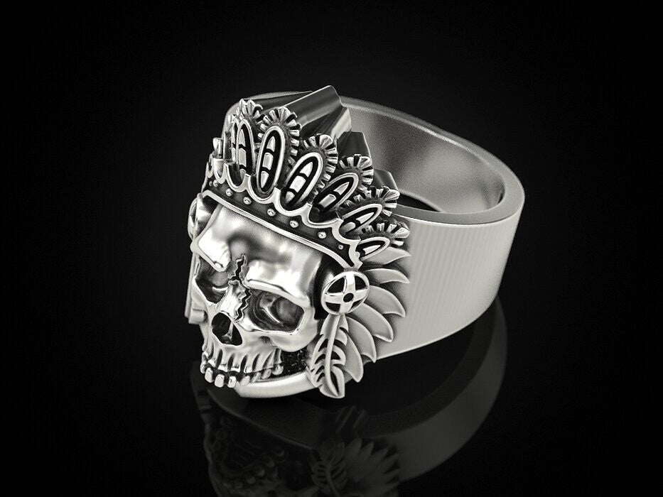 Silver Skull Wings Crown Ring Gothic Royal Biker Skull King Jewelry Ring US5~15