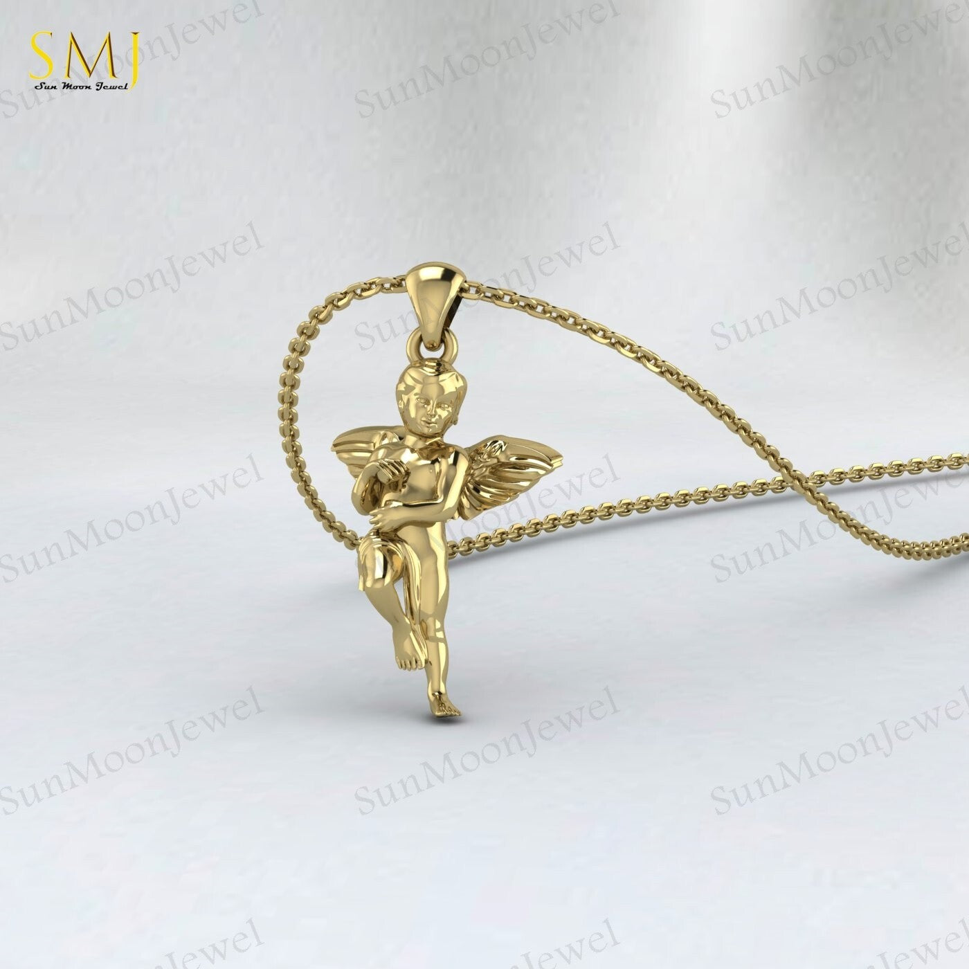 Cherubim Baby Angel Necklace Wings Charm Necklace 925 Sterling Silver For Her