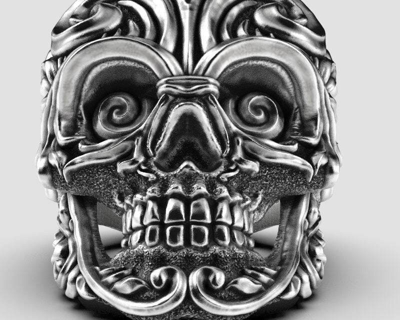 King Baby Studio Large Full Baroque Skull Ring Fine Silver Wedding Ring US5~15