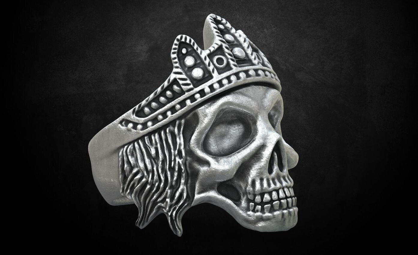 Biker Rider King Monarch Gothic Skull Crown Ring 925 Silver Skull Ring US5-15