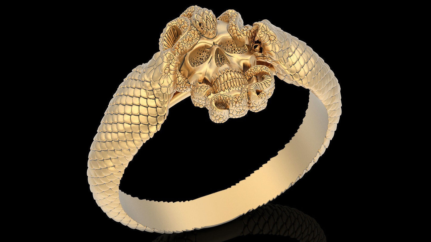 Gothic Double Snake Skull Ring Brass Handmade Punk Biker Men Retro Band US5~15