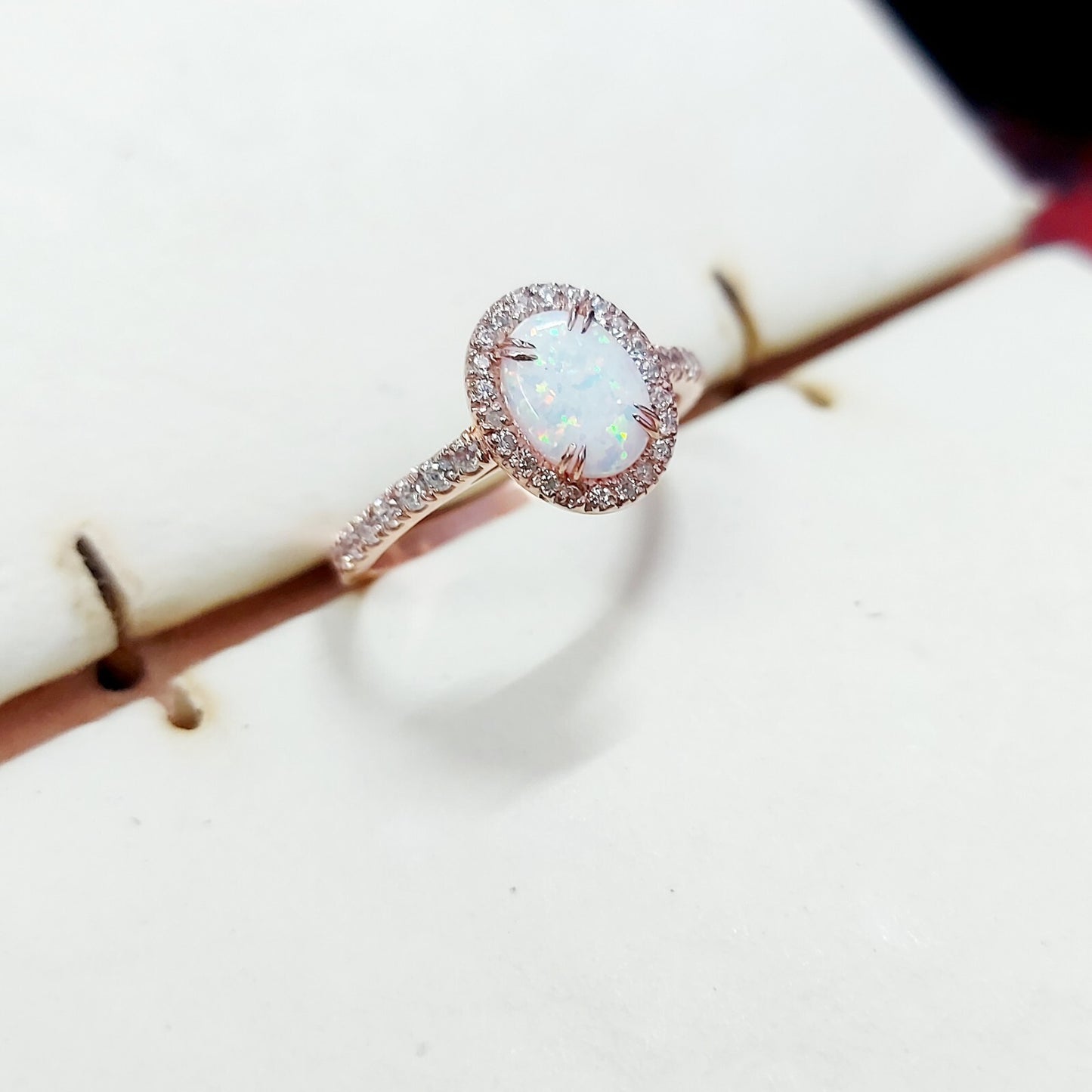 Oval Cut Natural Fire Opal Halo Engagement Women Ring Silver Opal Ring US5~15