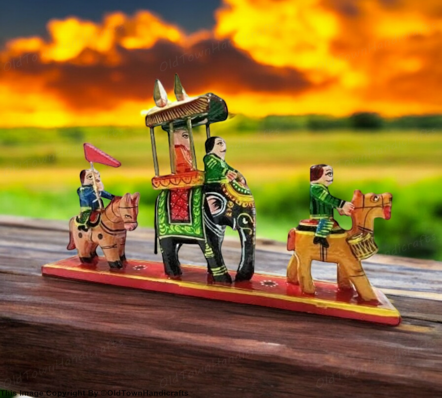 Rajasthani Wooden Art Royal Maharaja Procession Home Decor Handpainted Toy