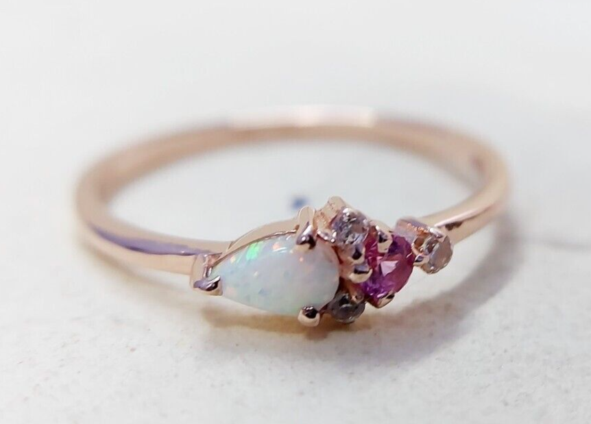 Pear Cut Opal and Pink Tourmaline Ring Gemstone Engagement Silver Ring Us5~ 15