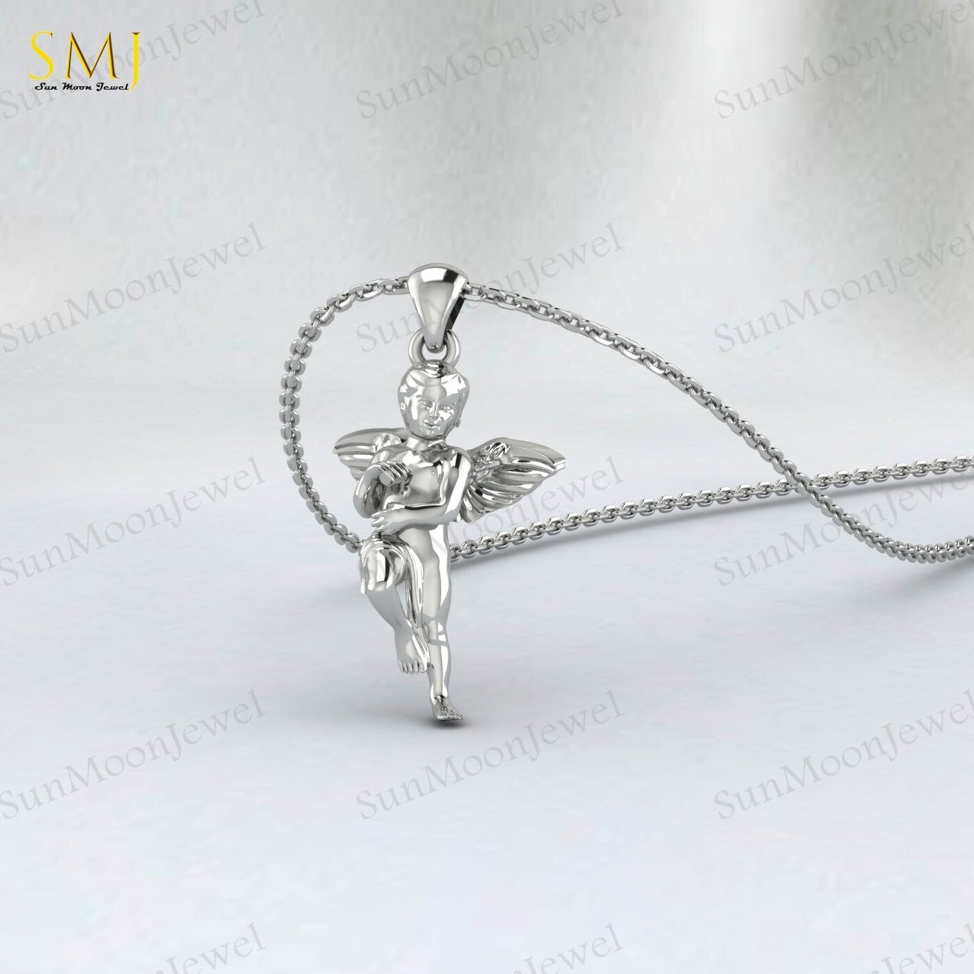 Cherubim Baby Angel Necklace Wings Charm Necklace 925 Sterling Silver For Her