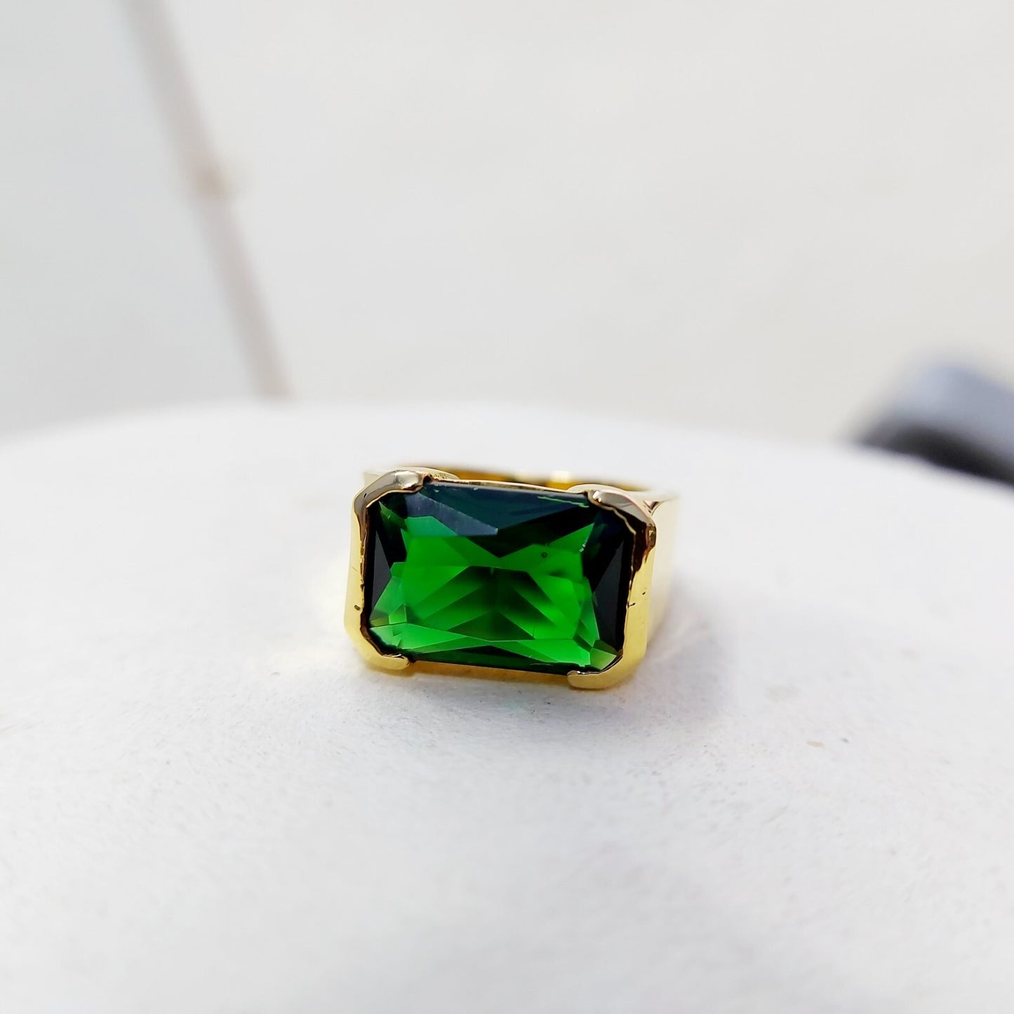 Natural Emerald Gemstone Signet Ring 925 Silver Men Band Anniversary Gift US5~15