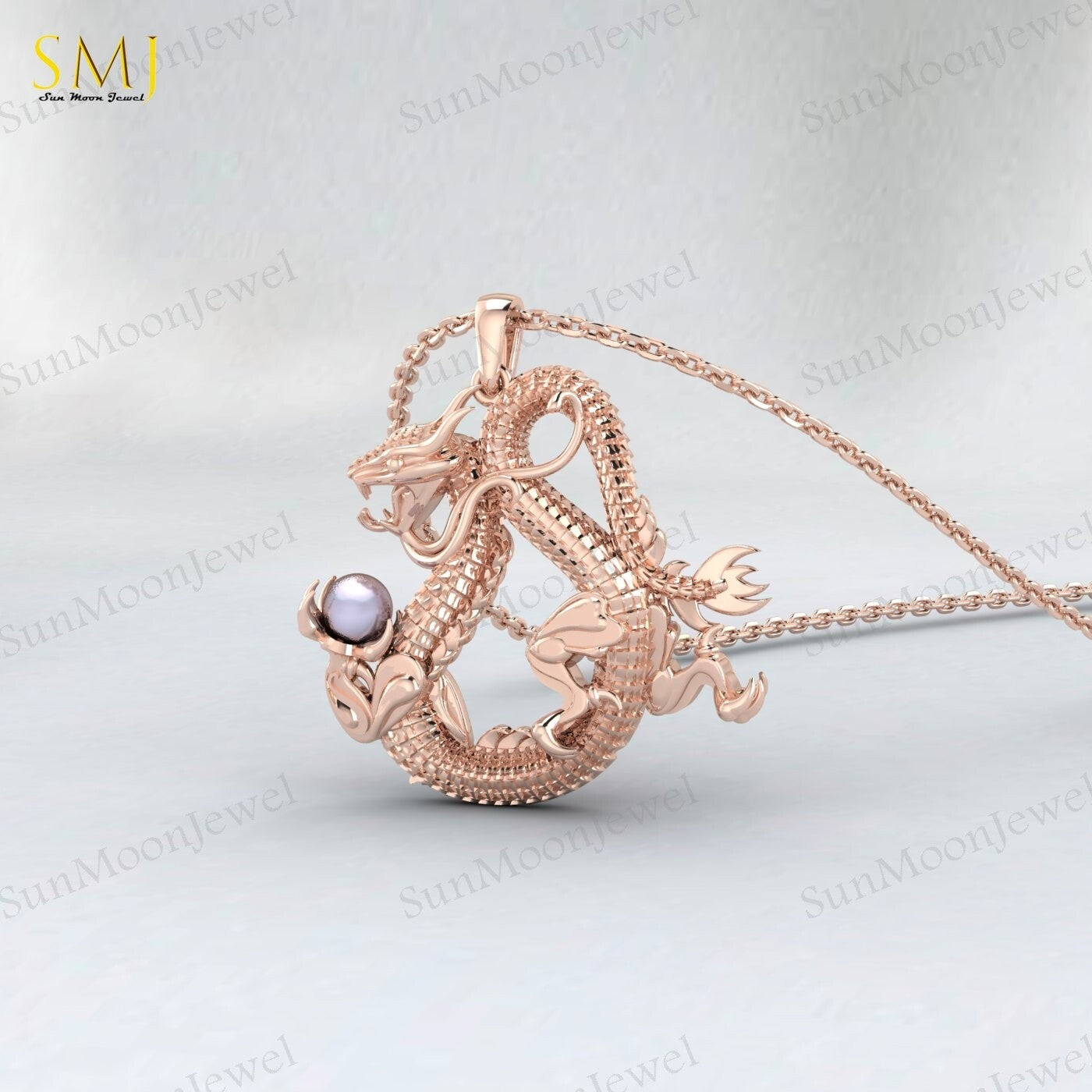925 Sterling Silver Dragon Pendant Necklace For Man Pearl Dragon Unique Gifts