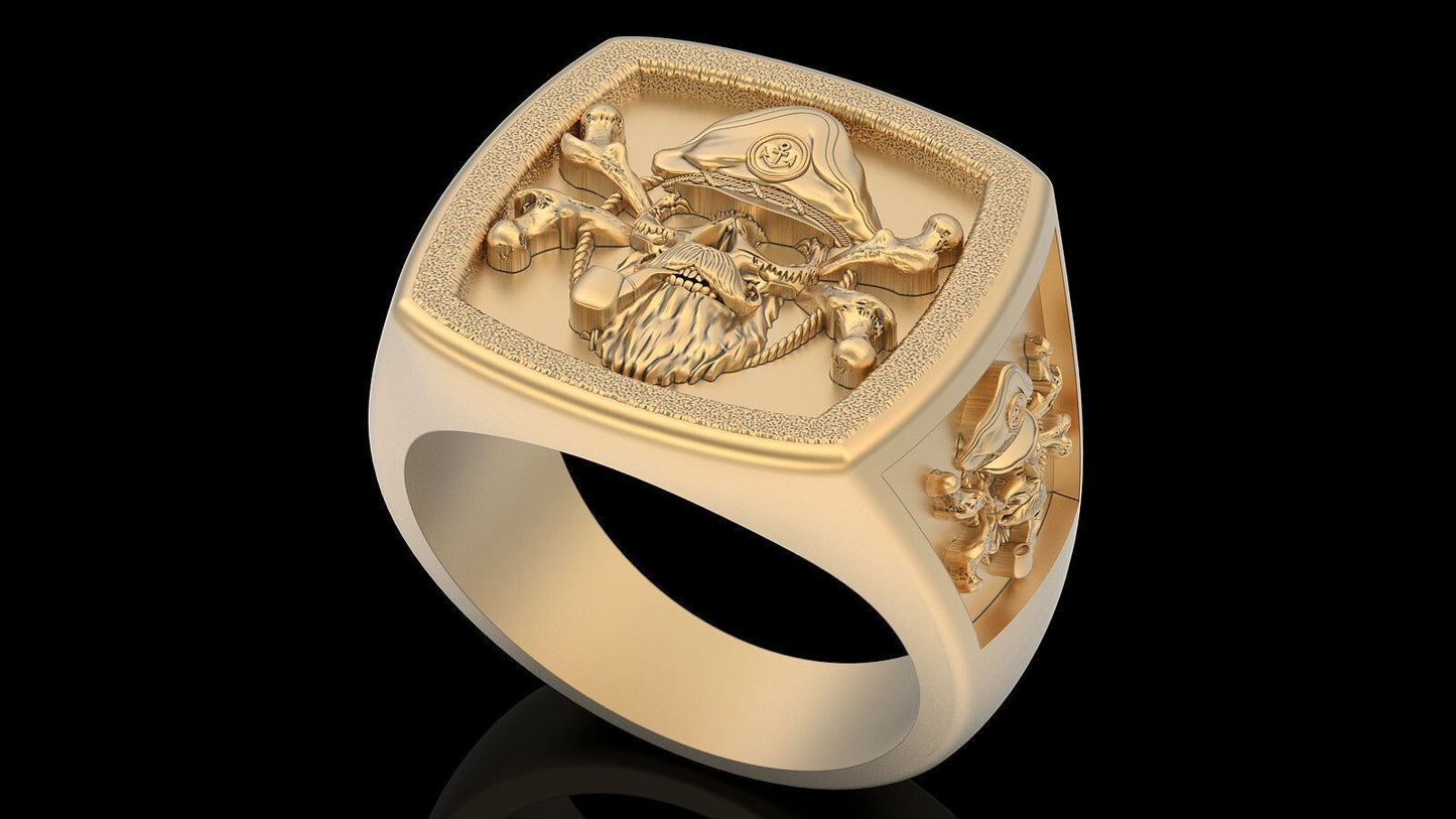 Brass Pirate Captain Ring Cross Bone Biker Style US5 ~15 Custom Skull Ring Gift