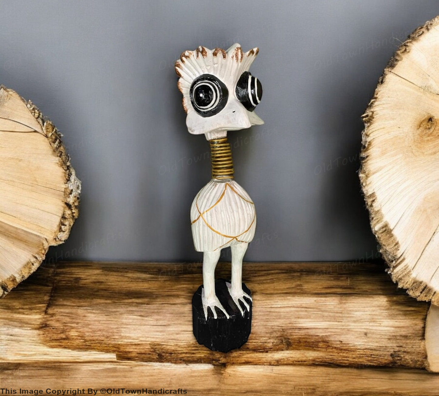 Wooden Ostrich Bird with Spring Neck Handcrafted Decorative Showpiece for Home