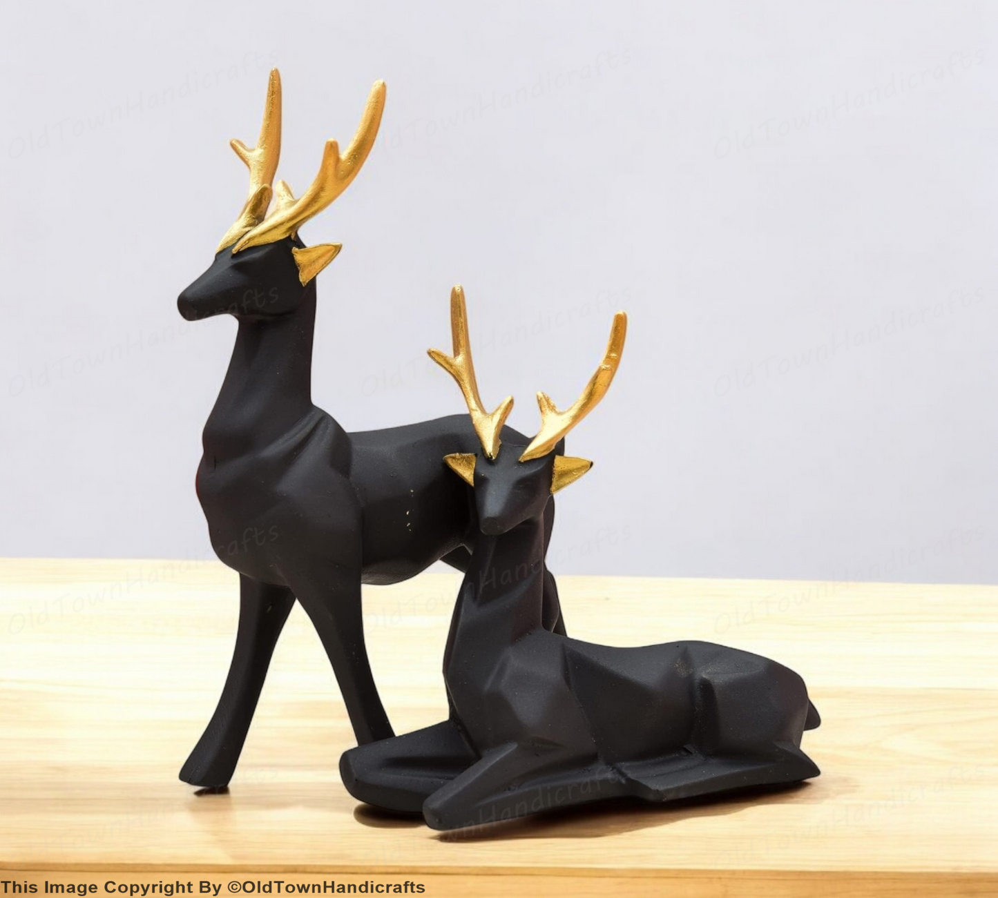Set of 2 Handcrafted Black Deer Showpiece Home & Office Decor (8x5 Inch)