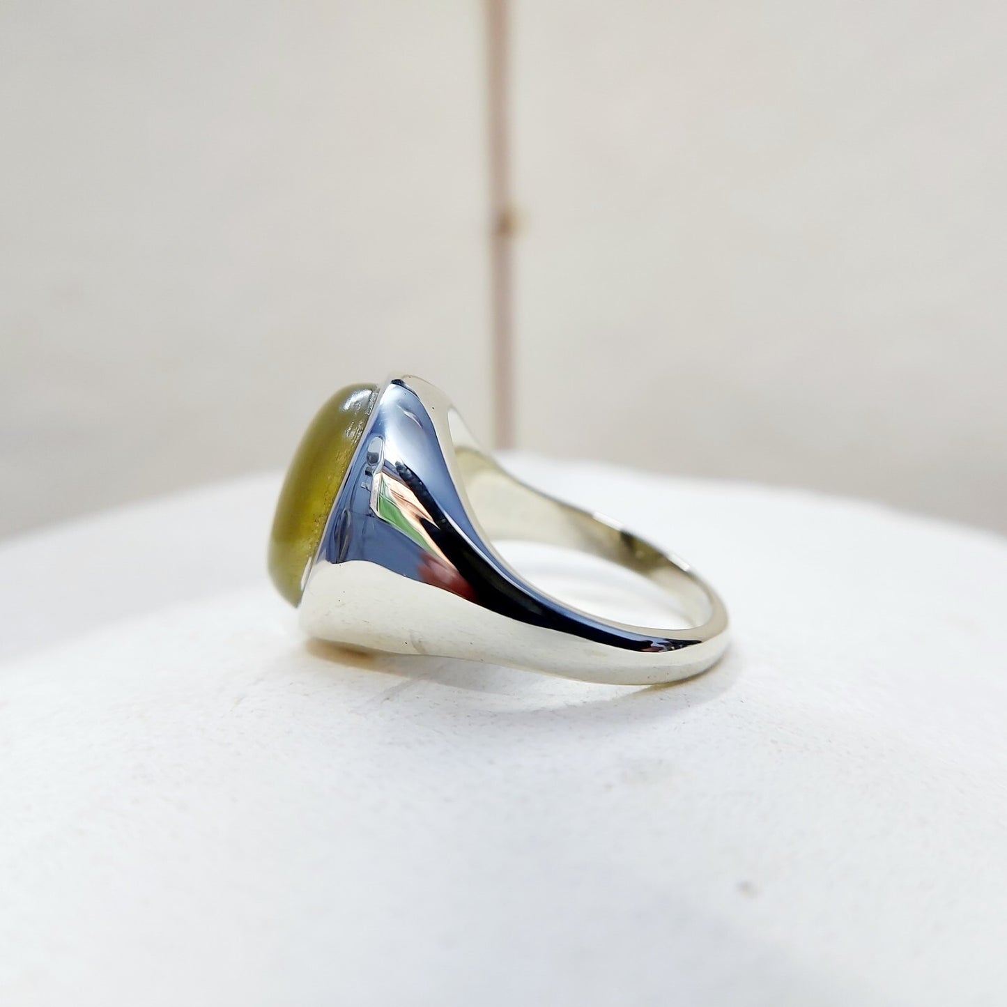 Yellow Cats Eye Chrysoberyl Ring Wide Band Handmade 925 Silver Men Ring US5~15