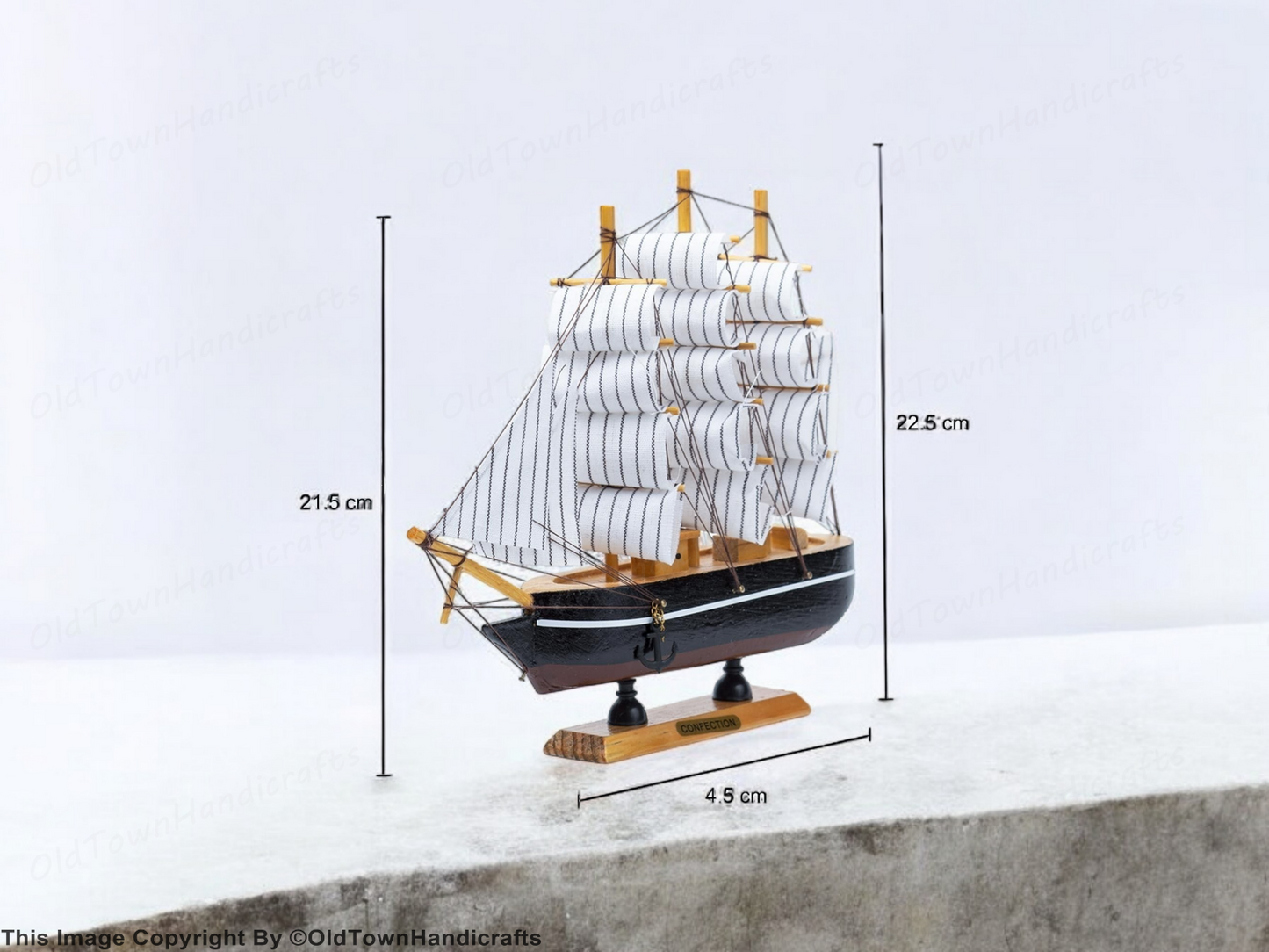 Handcrafted White Wooden Nautical Sailing Boat Ornament Decorative Marine Ship