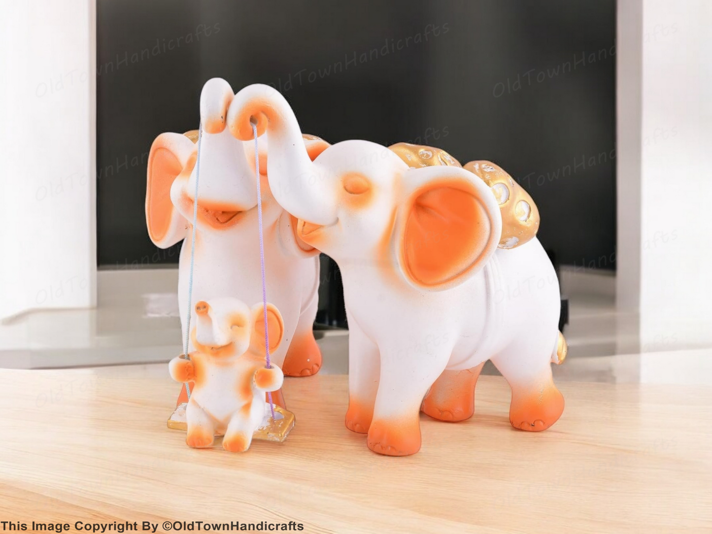 Set of 3 White Golden Elephant Showpieces for Home Office Decor Elegant
