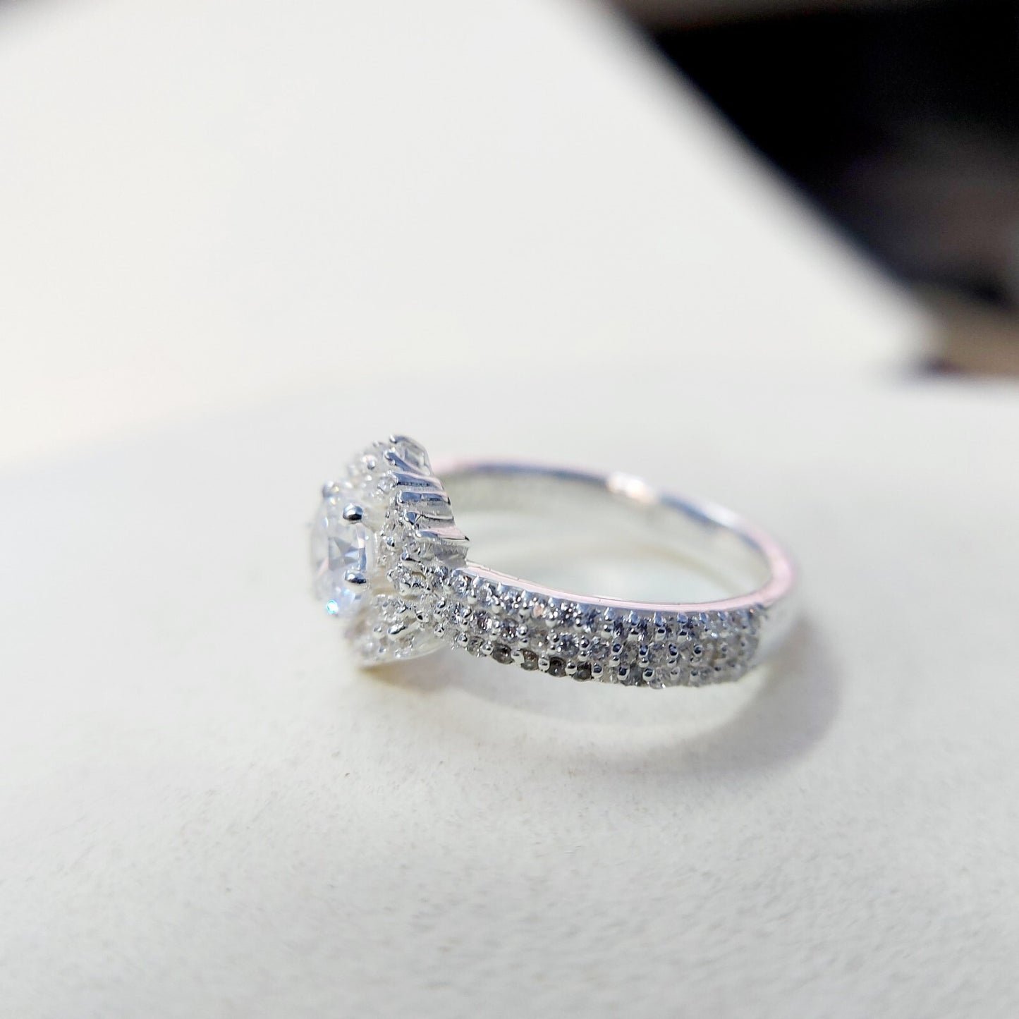 Halo Moissanite Flower Ring Lab Grown Silver Ring for Women Wedding Gift US5-15