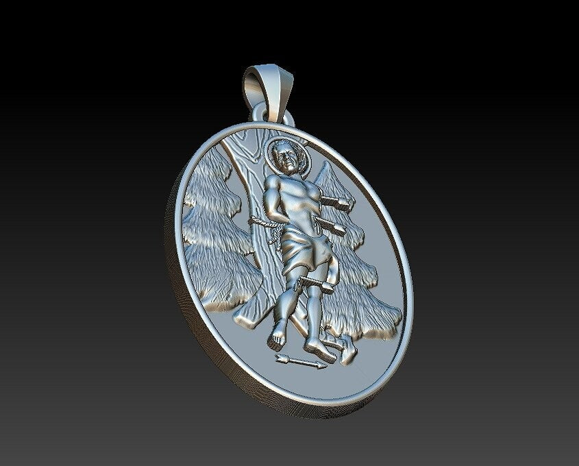 Silver Saint Sebastian Medal Pendant Swimming Athlete Necklace Gift Women US5-15