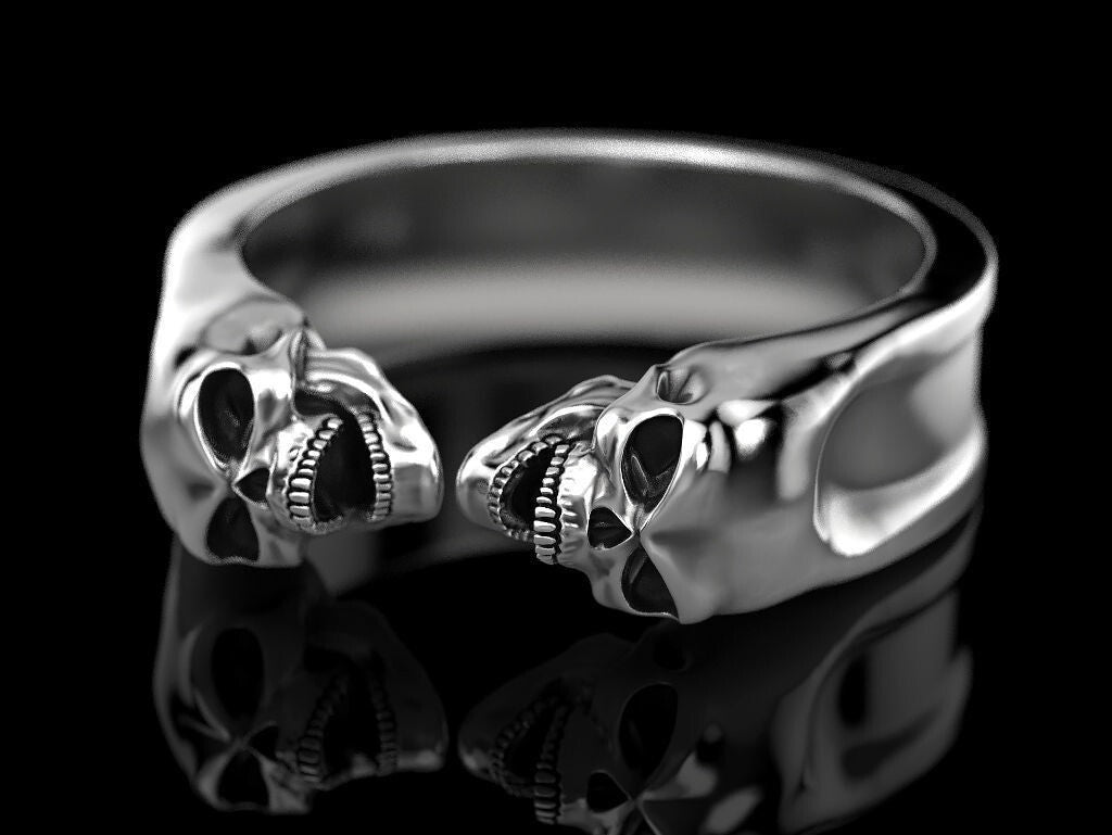 925 Argentium Silver Gemini Skull Ring Gothic Men's Biker Gorgeous Ring US5~15