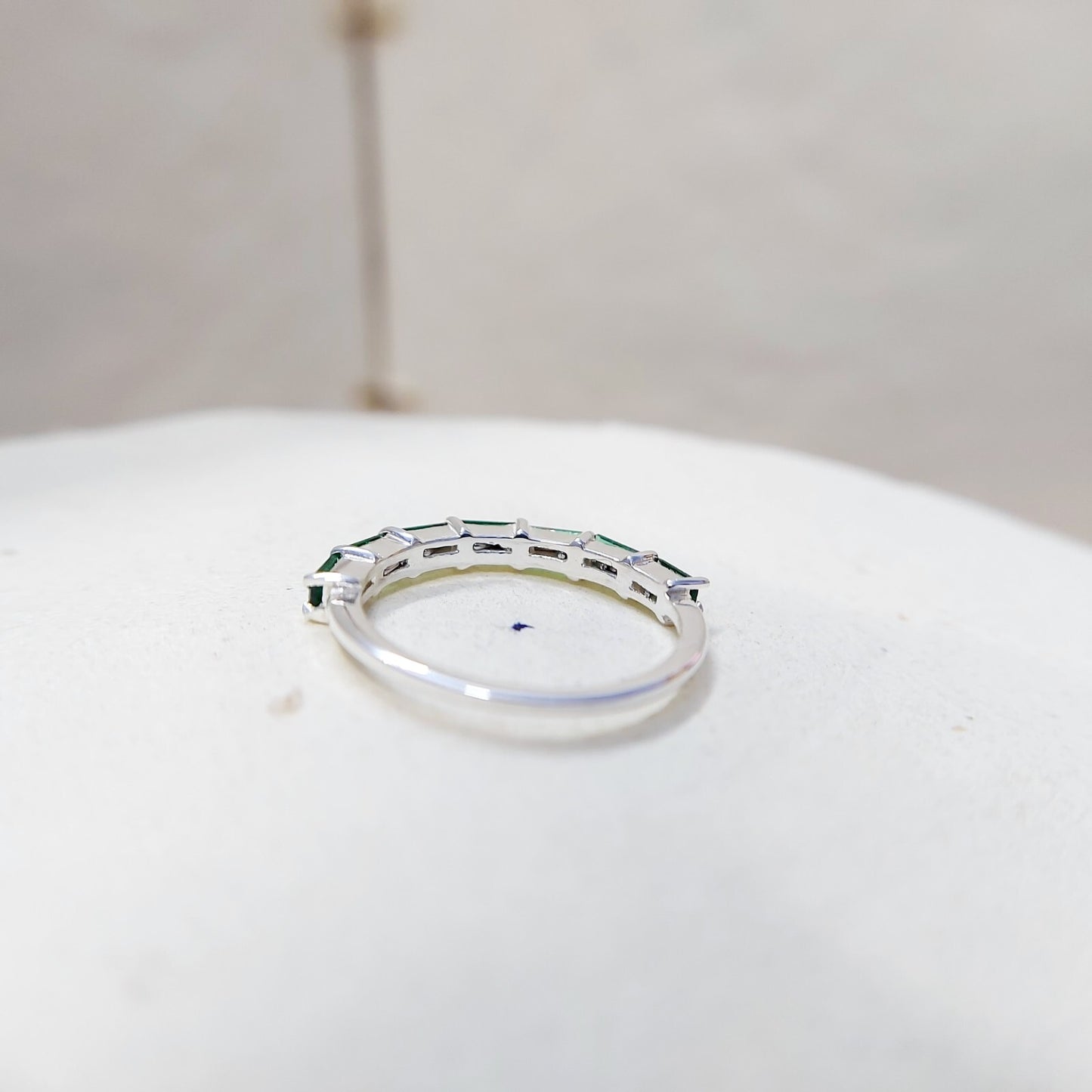 925 Silver Emerald Wedding Band Baguette Cut Green Emerald Eternity Ring Us5~ 15
