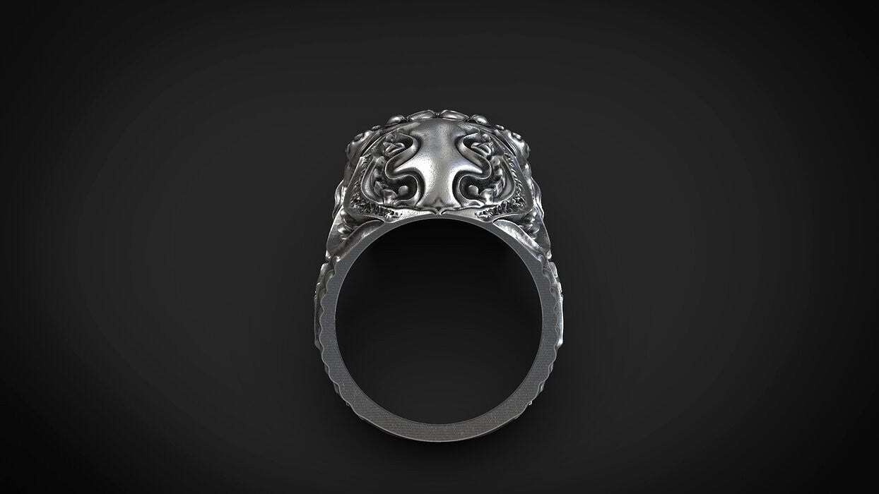 925 Sterling Silver Biomechanical Skull of Love Ring US7~15 Oxidized Biker Rider