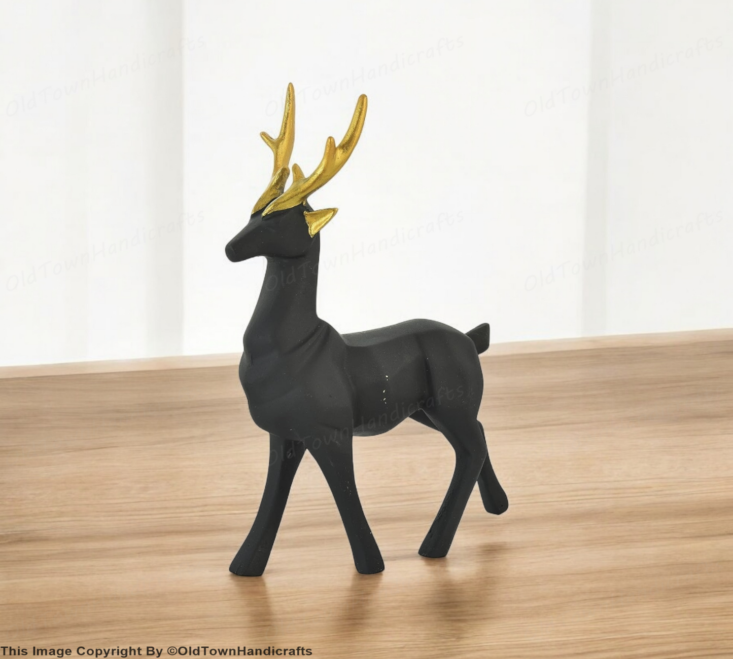 Set of 2 Handcrafted Black Deer Showpiece Home & Office Decor (8x5 Inch)
