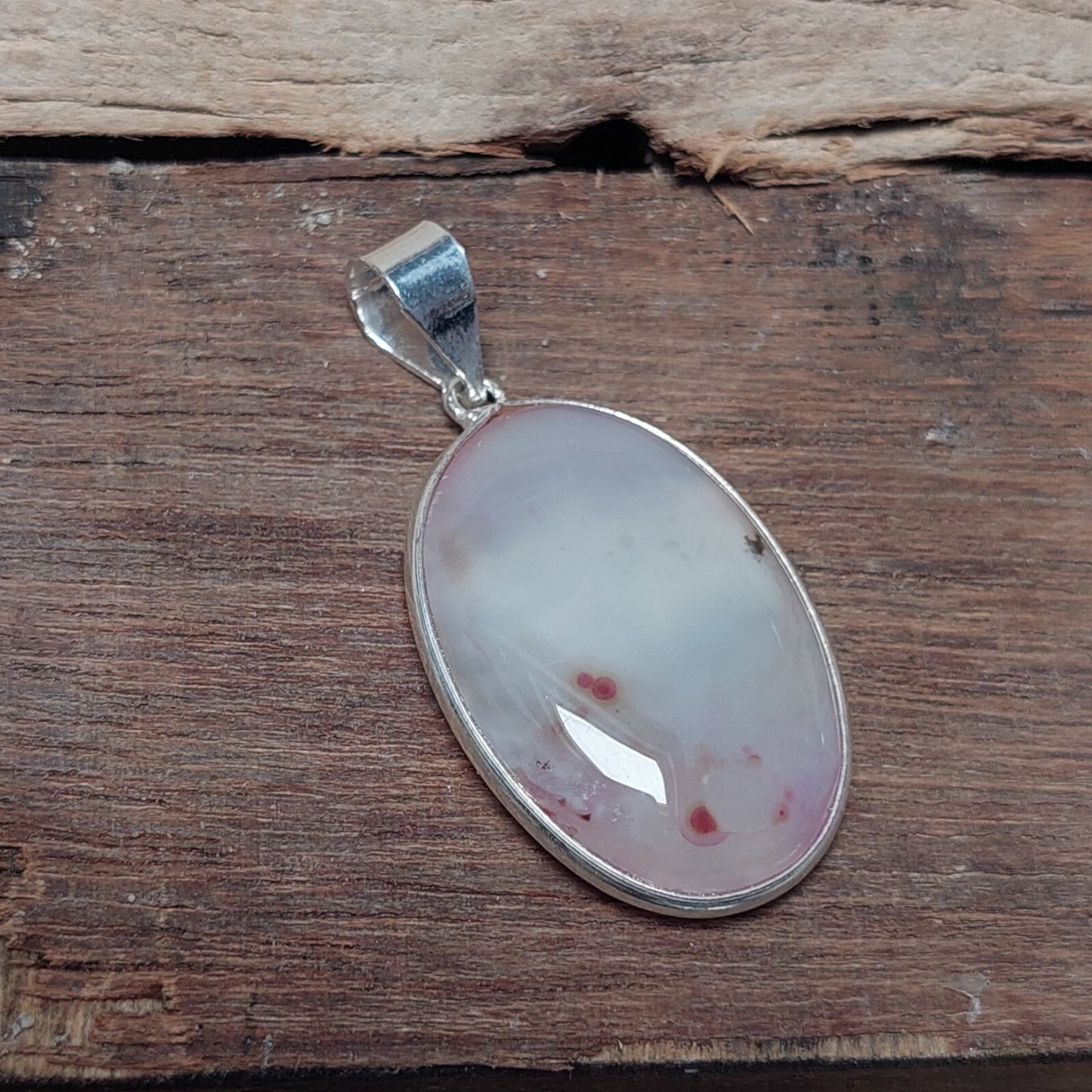 Oval Light Pink Agate Slice Pendant Necklace 925 Sterling Silver Pendant For Her