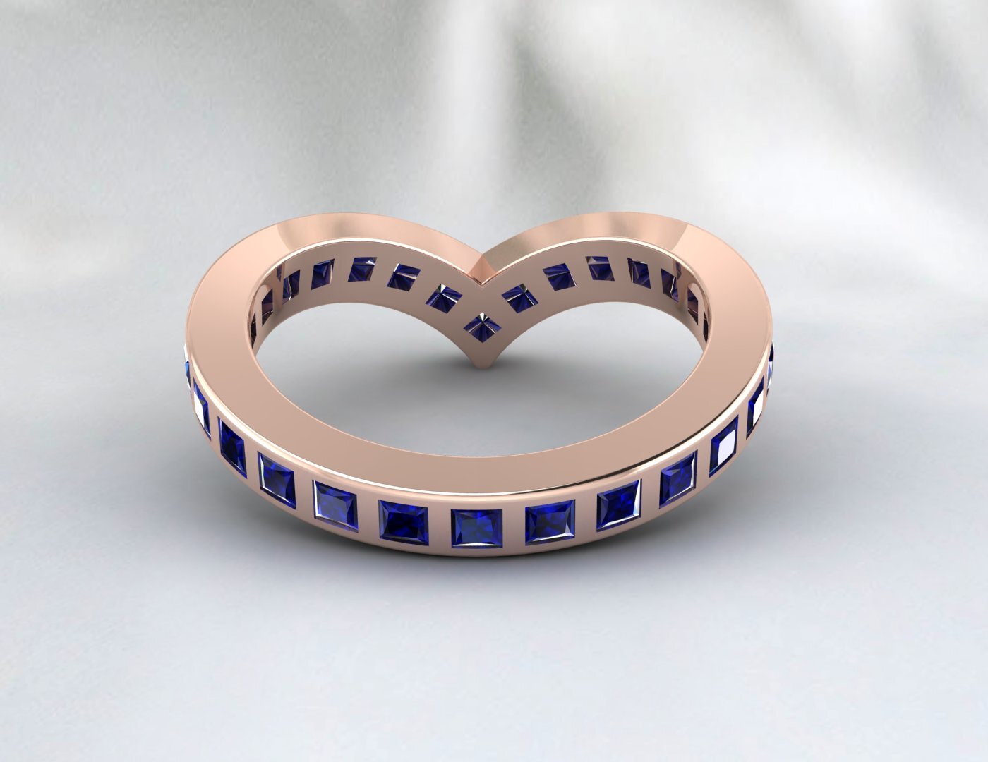 Princess Cut Blue Sapphire Wedding Band Fine Silver Lab Created Curved Band