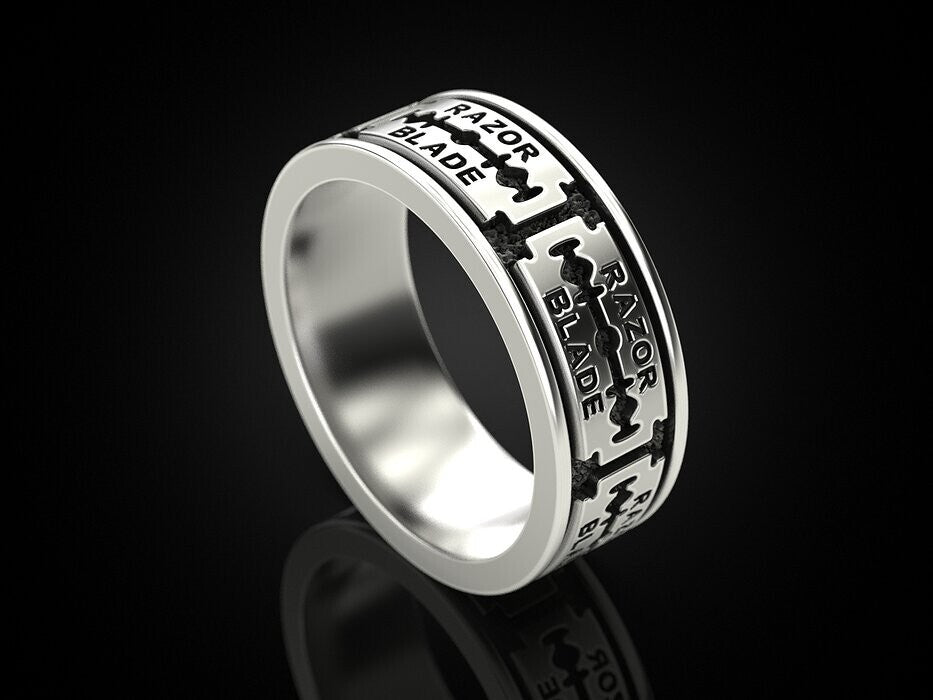 Silver Razor Blade Ring Gothic Punk Biker Style Ring US5~15 Cool Gift for Him