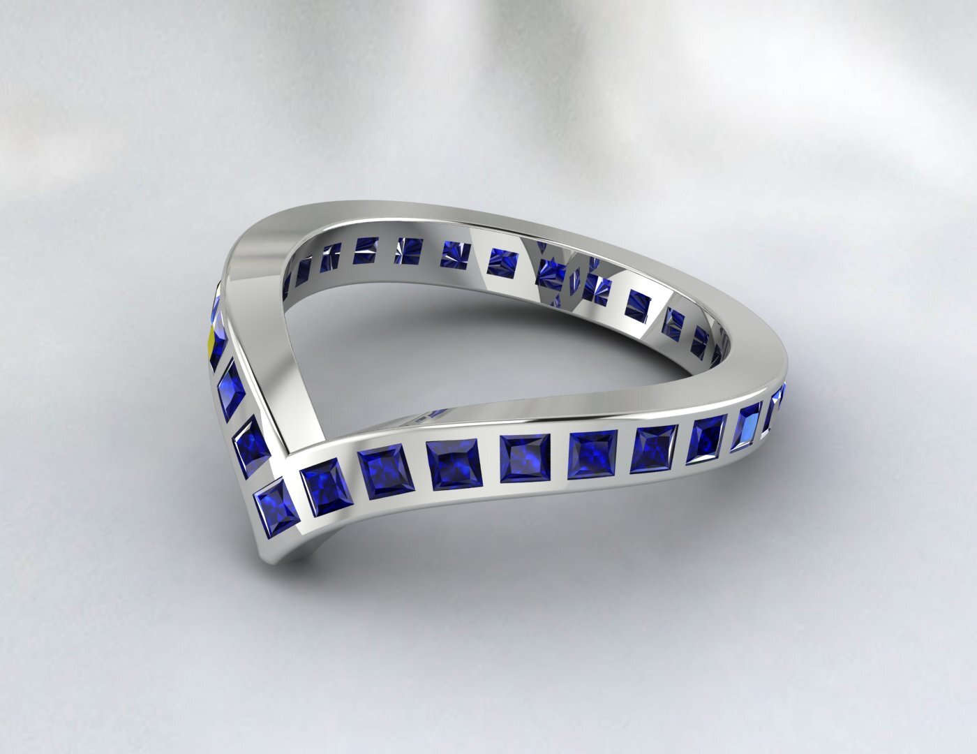 Princess Cut Blue Sapphire Wedding Band Fine Silver Lab Created Curved Band