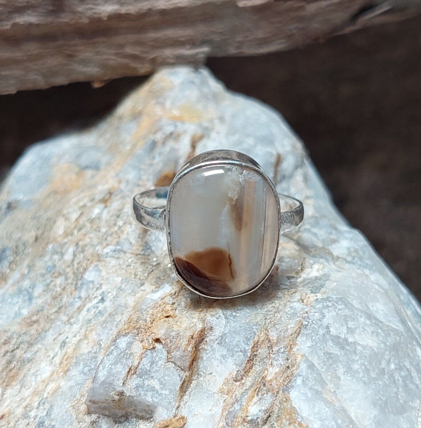 Natural White Botswana Agate Ring Gemstone Handmade 925 Silver Jewelry Ring