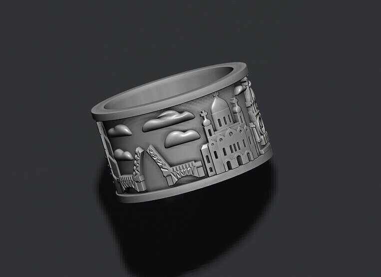 925 Silver Russia Jerusalem Cityscape Band Ring US5~15 Travel Souvenir Men Ring