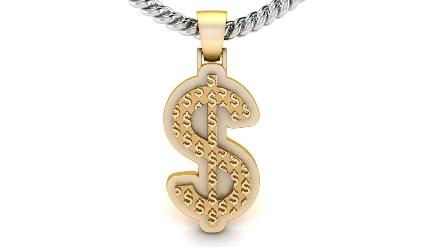 Dollar Sign Brass Pendant Dollar Necklace Money Symbol Charm Gift for Men Women