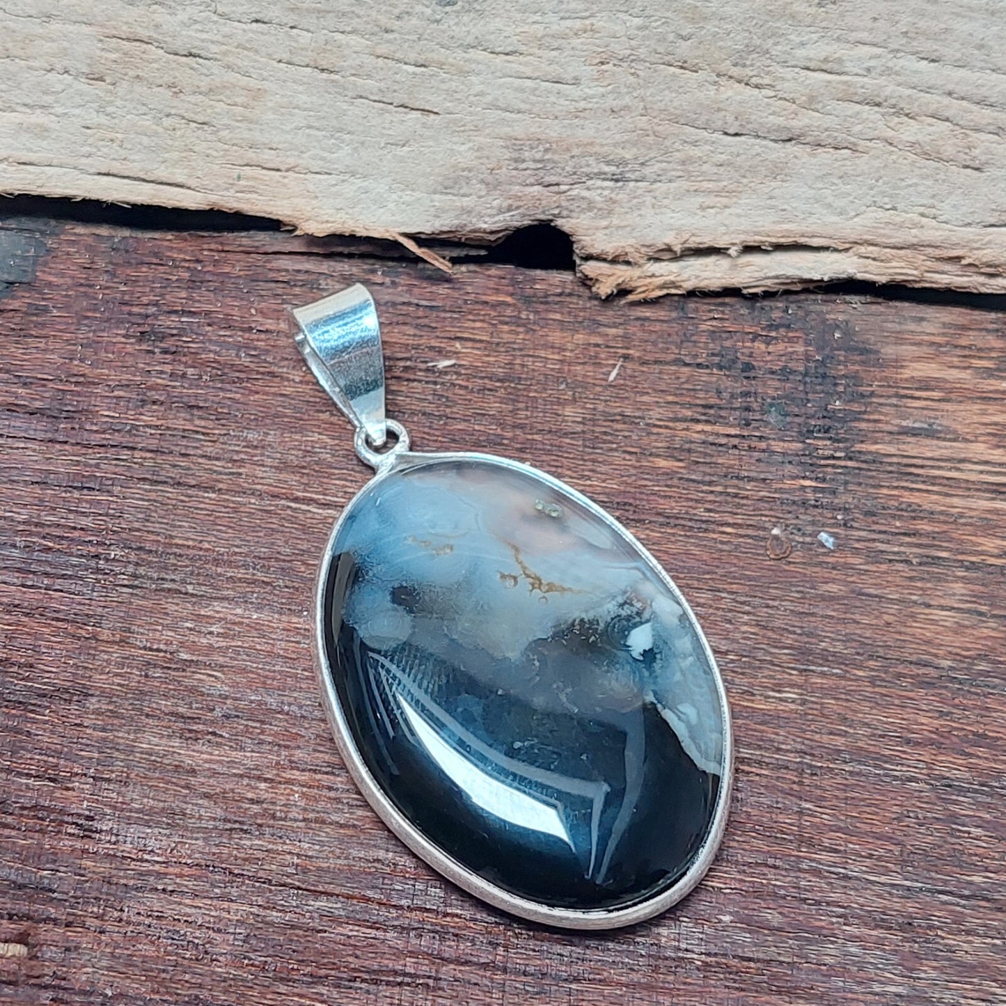 Black Banded Agate Gemstone Pendant 925 Sterling Silver Handmade Pendant Gift
