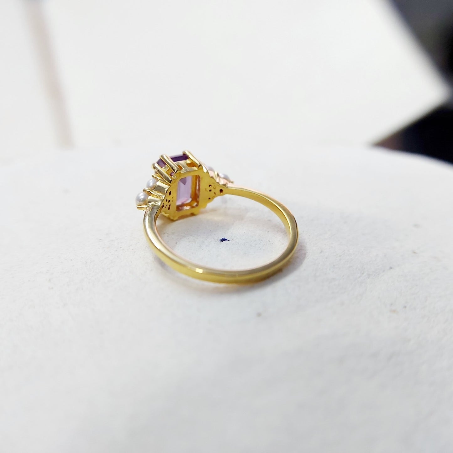 Emerald Cut Amethyst Pearl Ring 925 Silver Handmade Engagement Women Ring US5~15