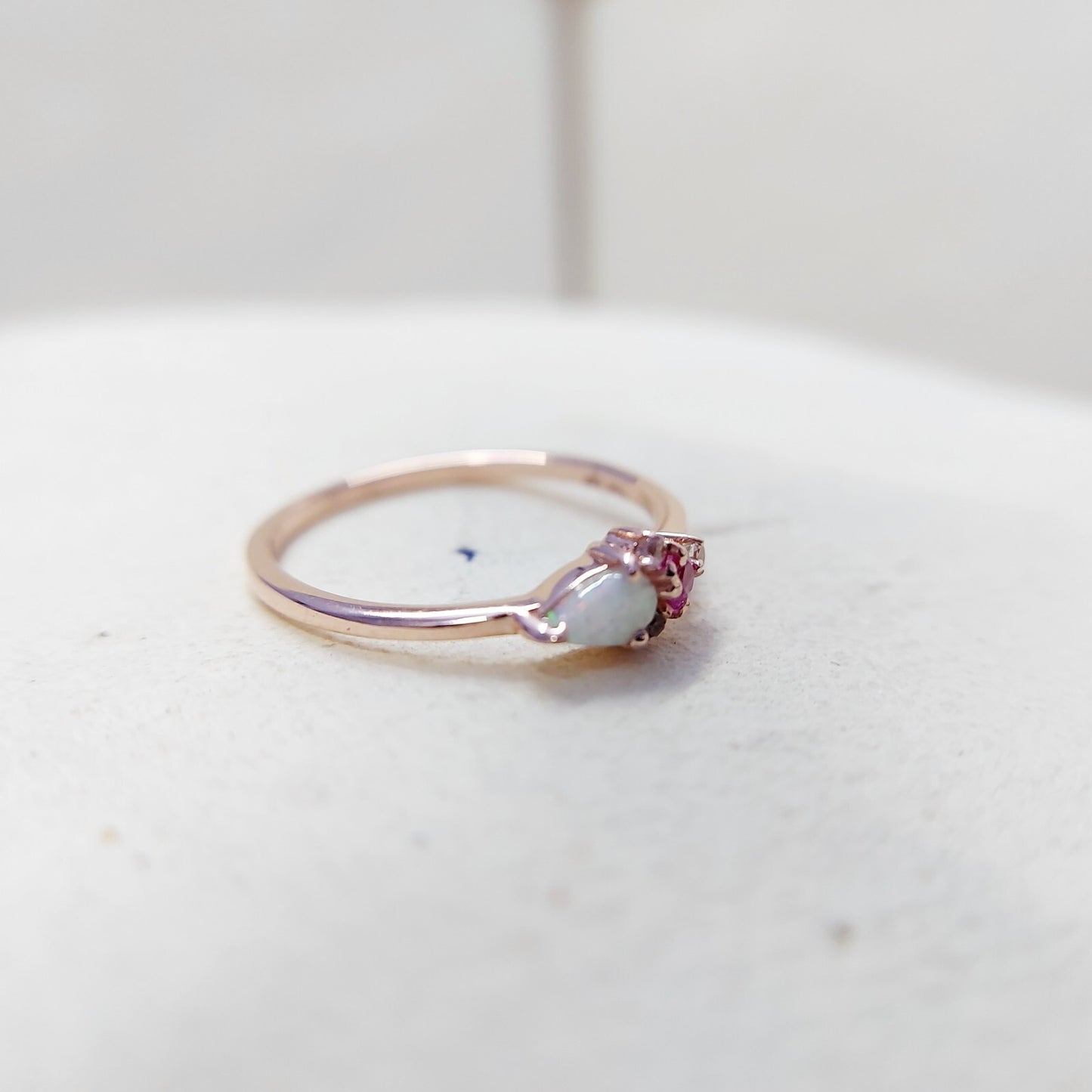 Pear Cut Opal and Pink Tourmaline Ring Gemstone Engagement Silver Ring Us5~ 15