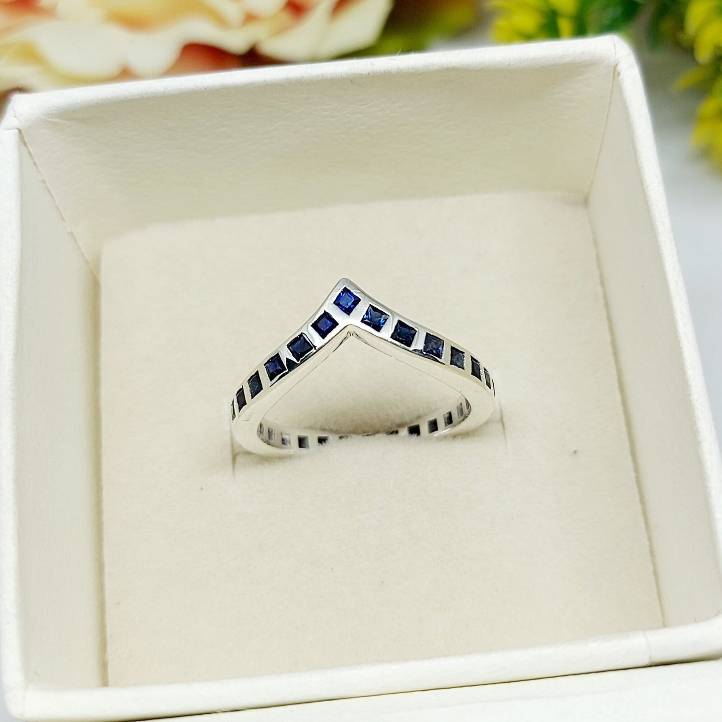 Princess Cut Blue Sapphire Curved Band 925 Sterling Silver Lab Created Ring Band