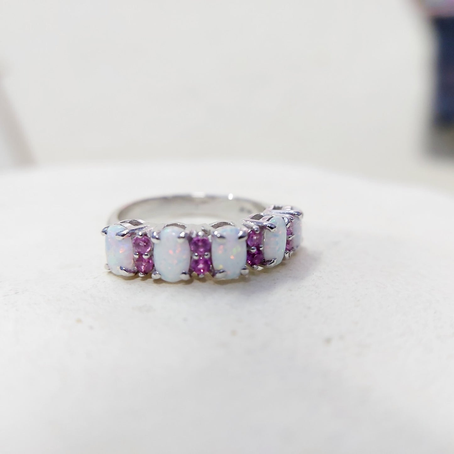 Eternity Opal Ruby Ring Silver Fire Opal Handmade Engagement Gift Ring Us5~15