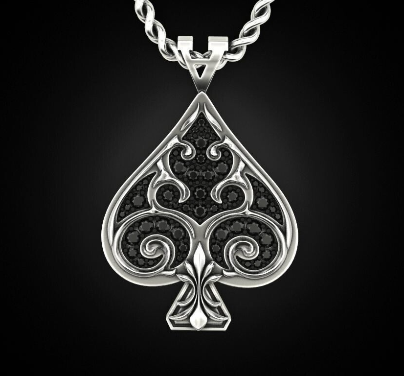 Silver Ace of Spades Poker Pendant Gift For Men and Women Playing Card Necklace