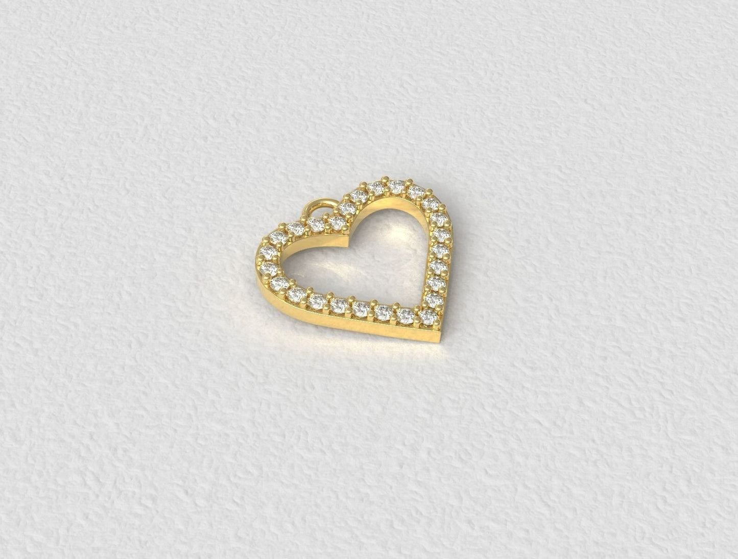 Round Cut Cubic Zirconia Diamond Heart Pendant Necklace For Women Yellow Brass