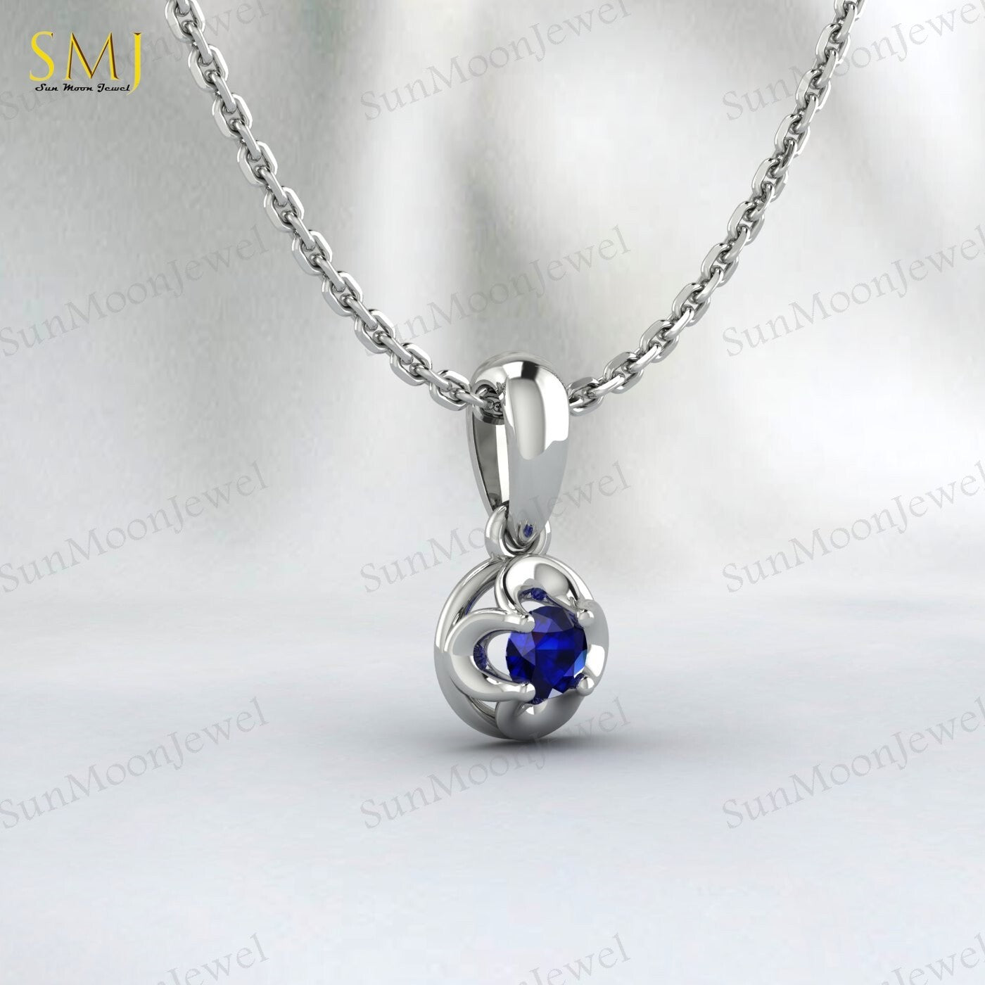 Lab Created Blue Sapphire Necklace Sepetember Birthstone 925silver Gift For Love