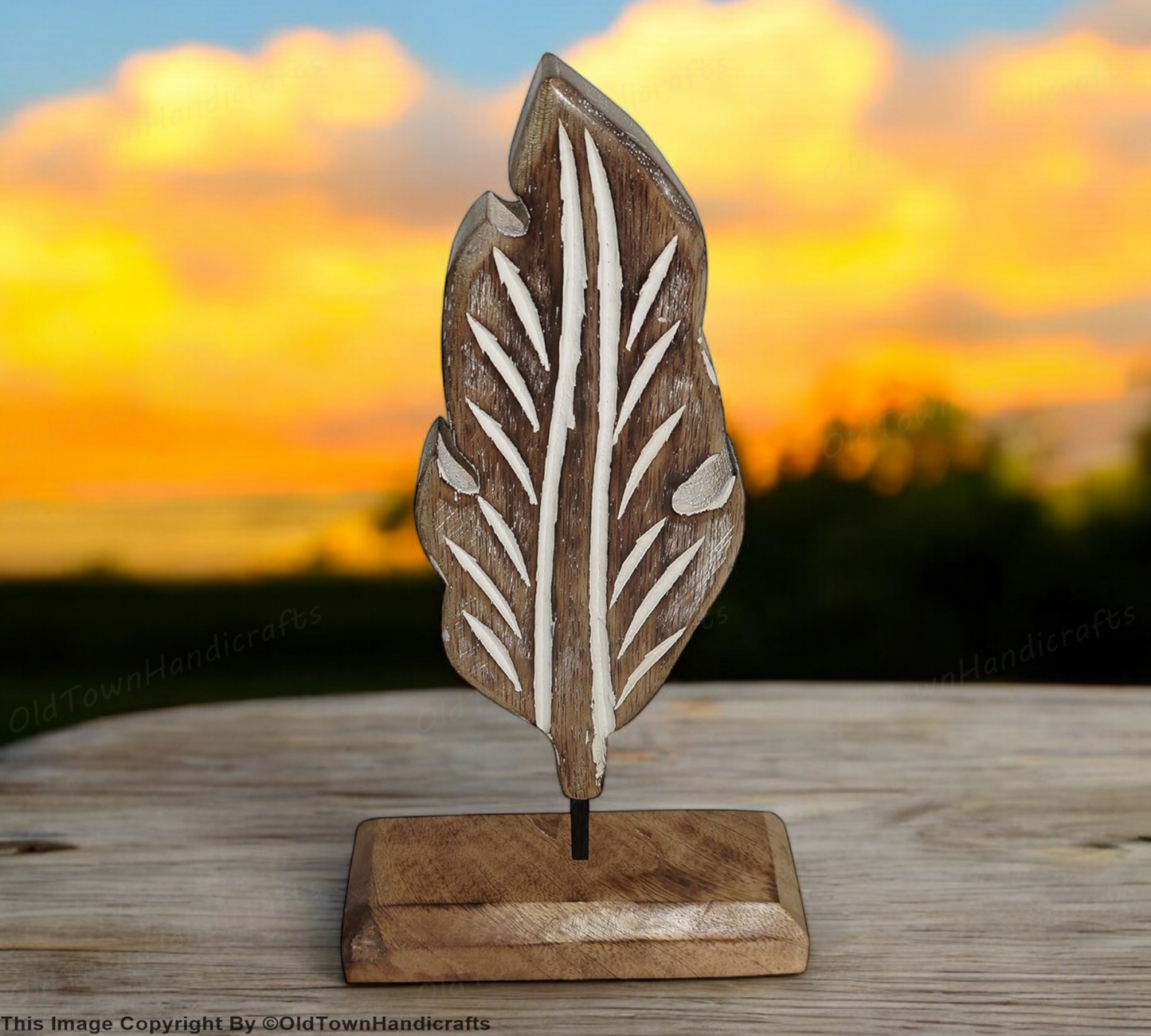 Handcrafted Wooden & Iron Leaf Holder Whitewash Natural Home Office Decorative