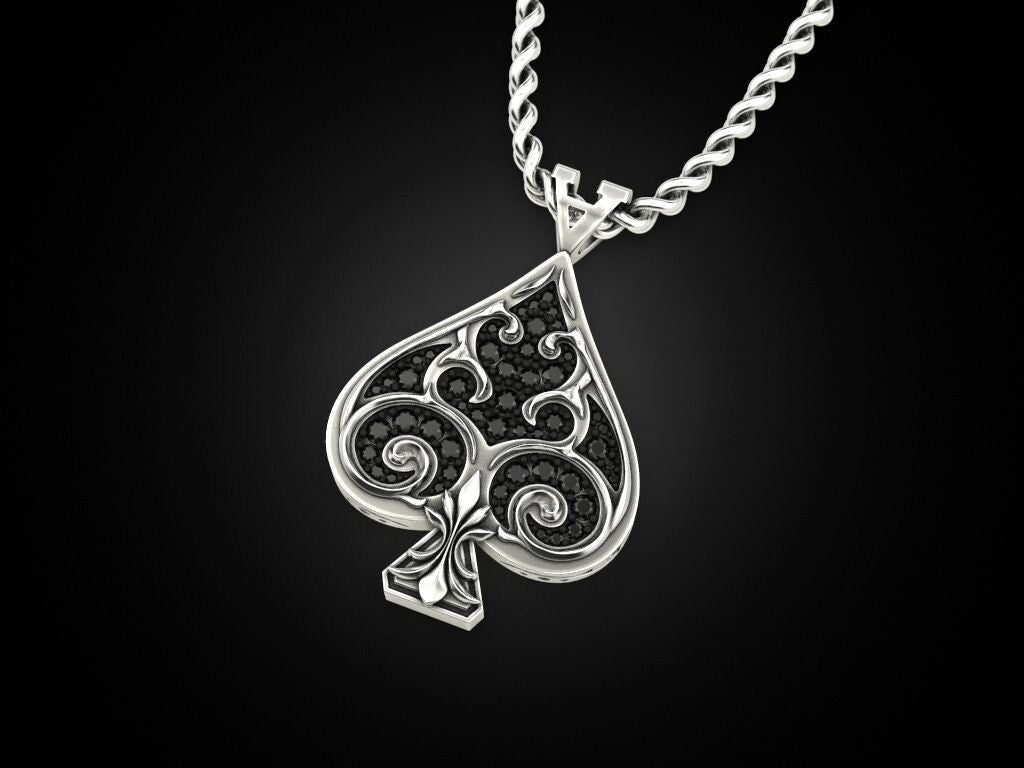 Silver Ace of Spades Poker Pendant Gift For Men and Women Playing Card Necklace