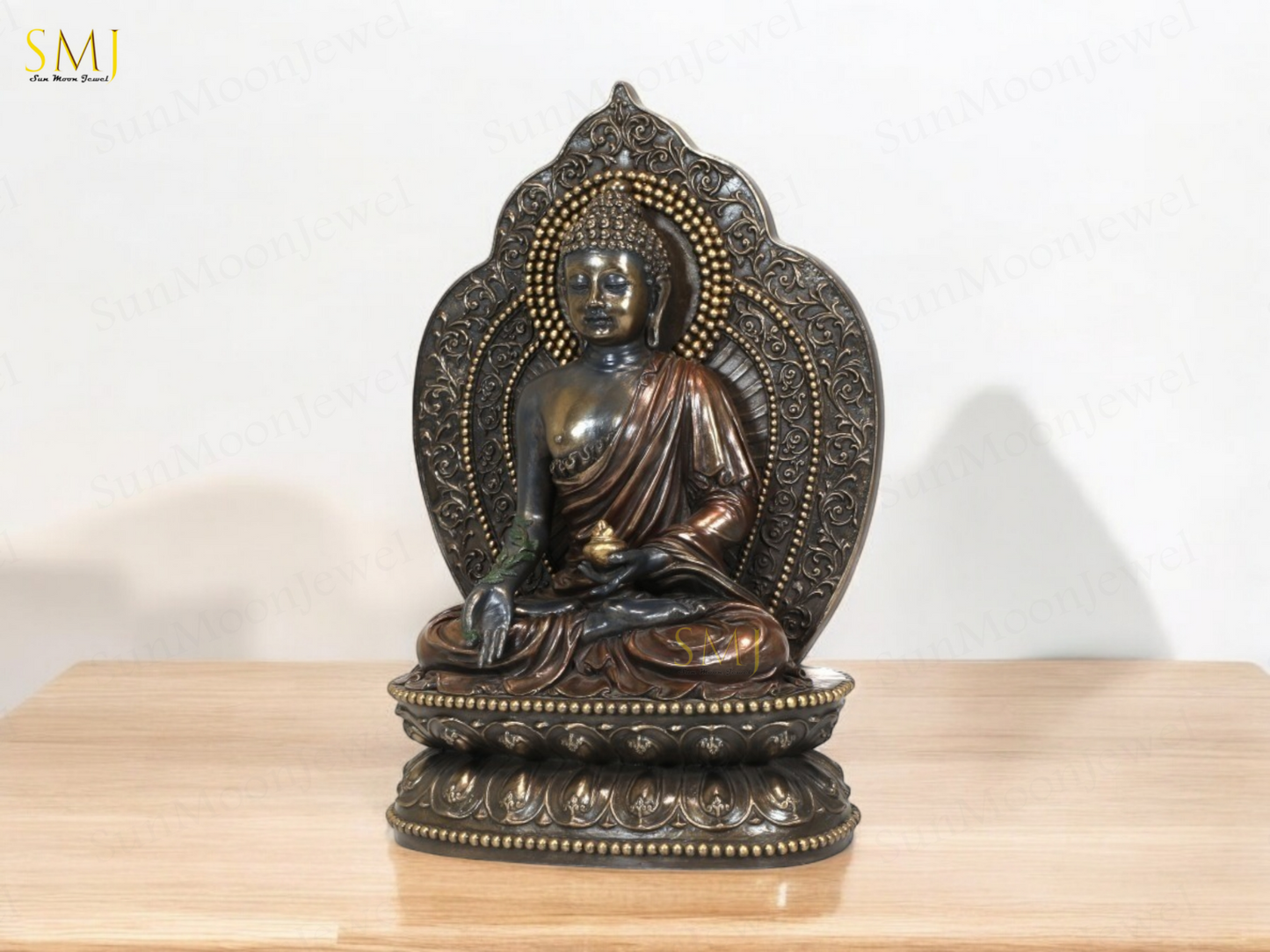 Copper Finish Buddha Statue Buddha Amitabha Figurine for Home & Temple Decor