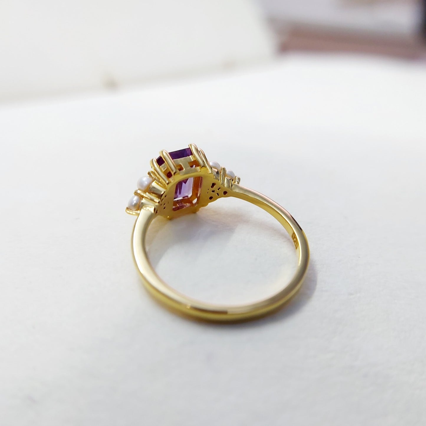 Emerald Cut Amethyst Pearl Ring Handmade Engagement Anniversary Ring Gift Us5~15