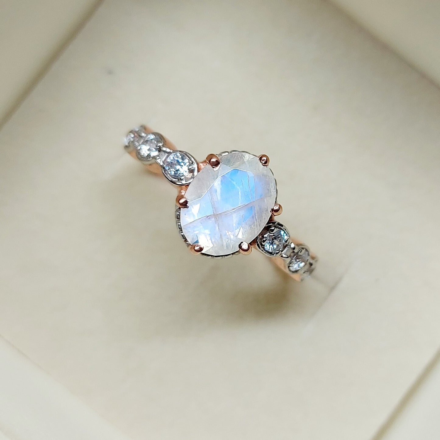 Natural Oval Cut Fire Moonstone Ring 925 Sterling Silver ArtDeco Engagement Ring