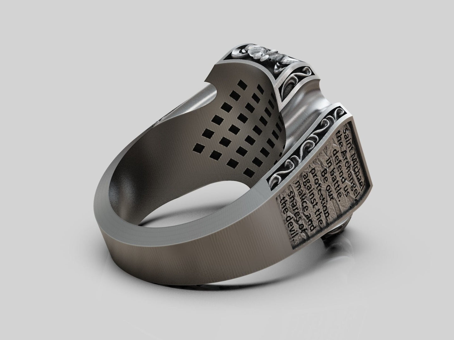 Saint Archangel Michael Prayer Signet Ring US7-15 Sterling Silver Men's Ring