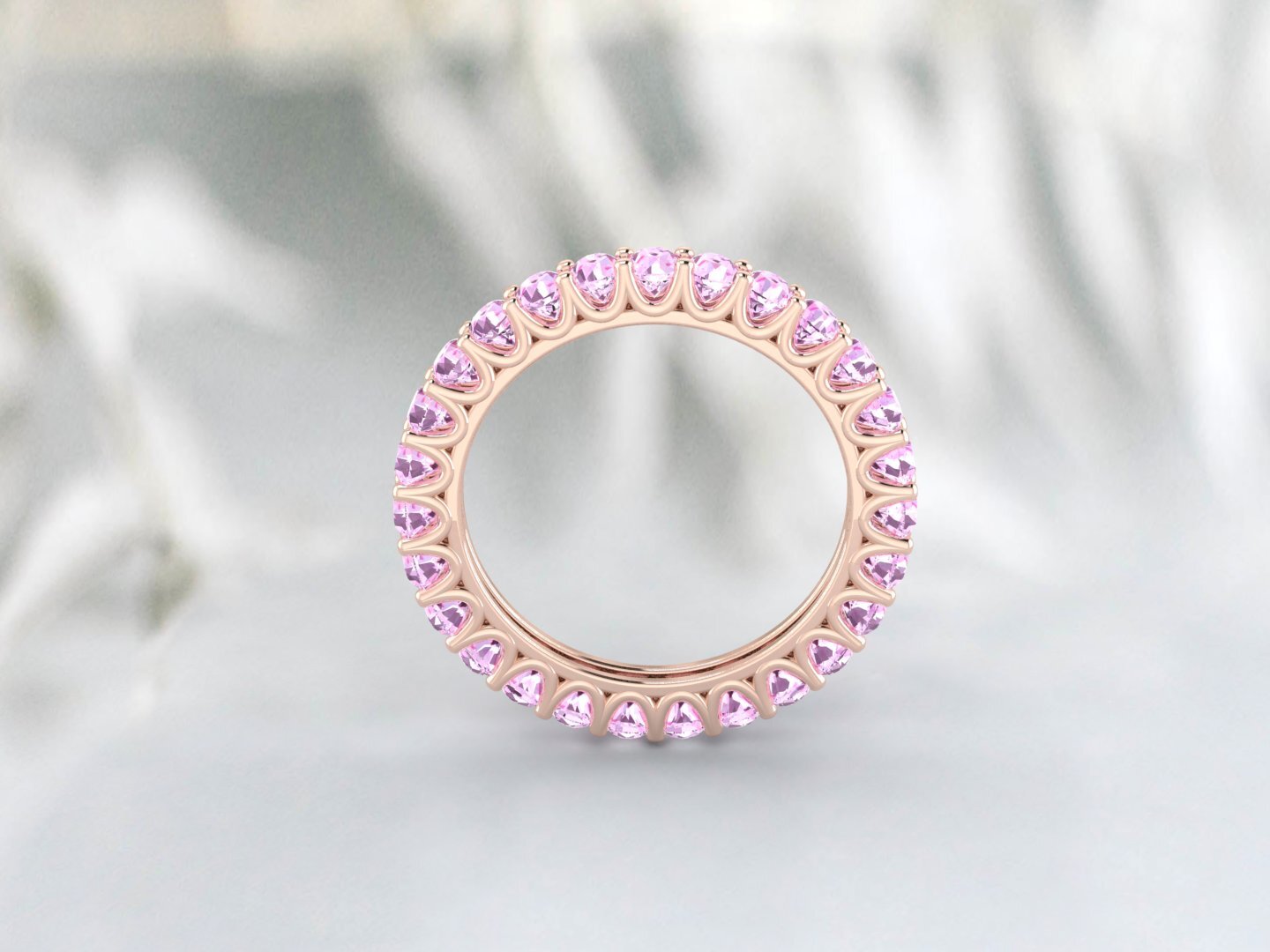 Natural Round Pink Sapphire Band Eternity Stacking Promise Fine Silver Band