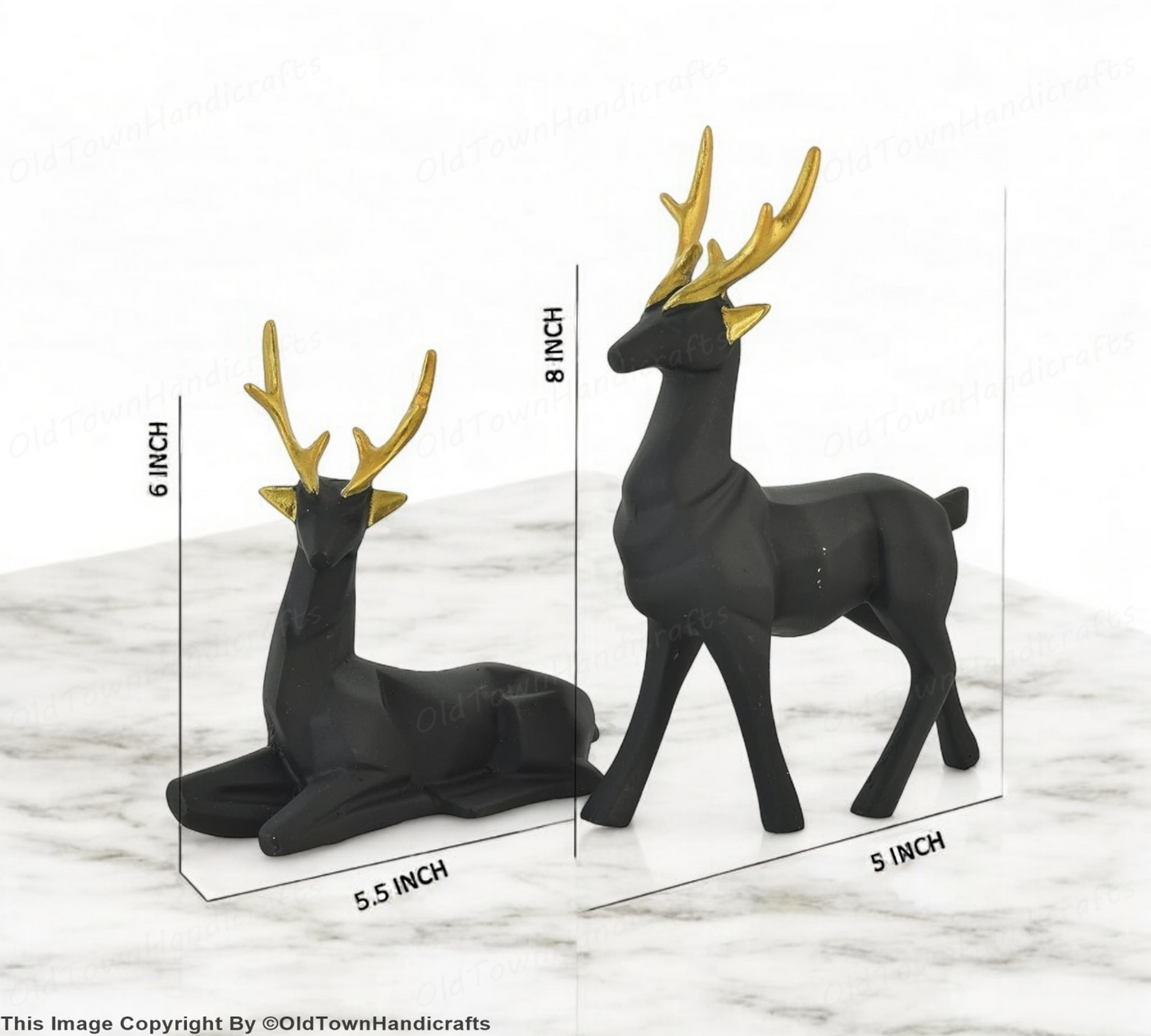 Set of 2 Handcrafted Black Deer Showpiece Home & Office Decor (8x5 Inch)