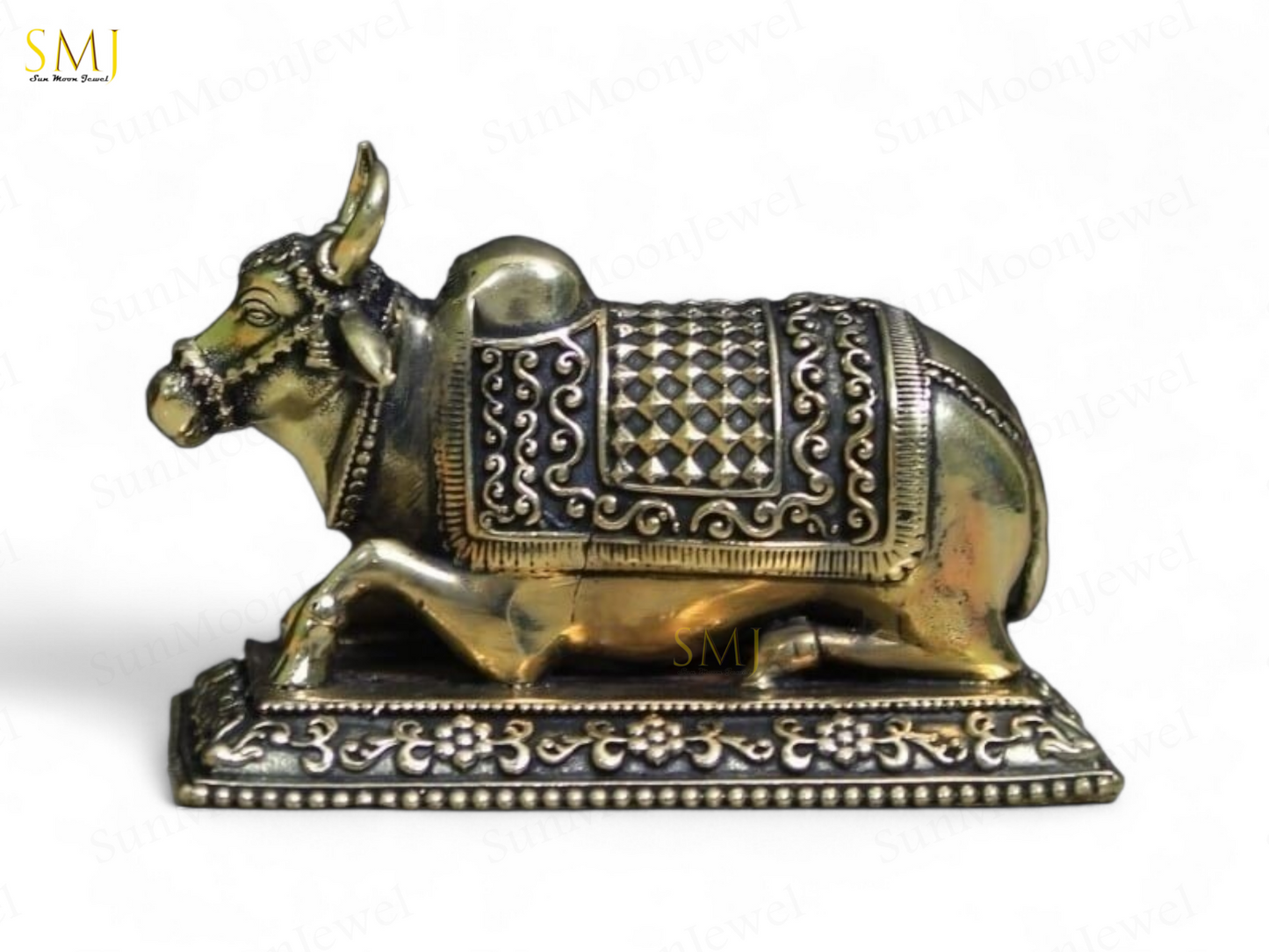 Brass Nandi Statue with Base Nandi Statue Handmade Sacred Bull Sculpture Gift