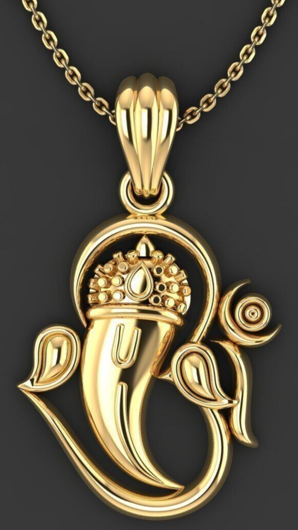 Ganesh Charm Pendant Brass Hinduism Symbol Elephant Necklace Religious Gift Men