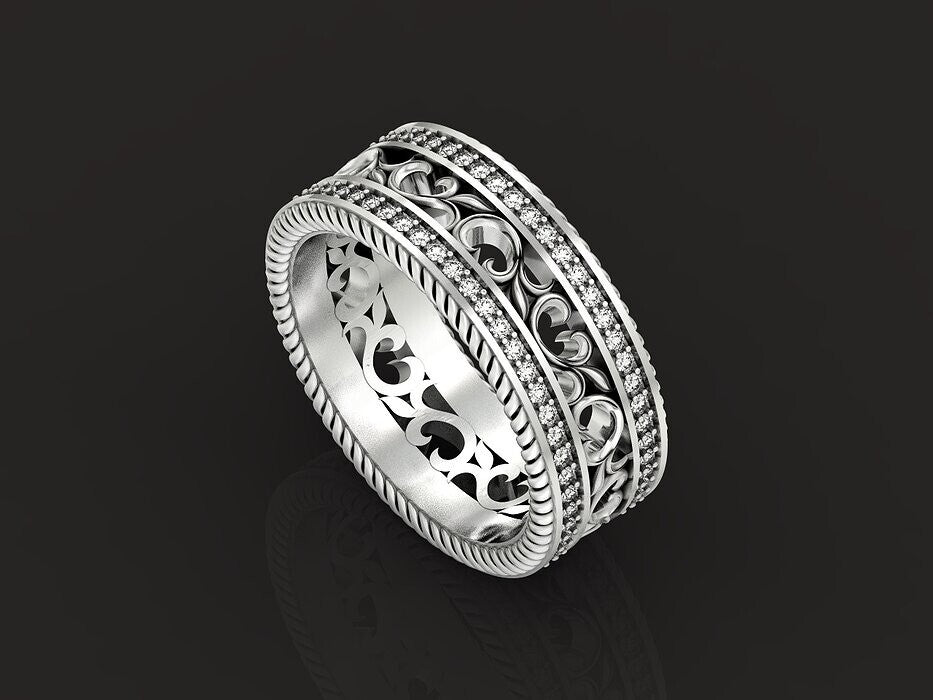 925 Silver CZ Curved Wedding Band Ring Elegant Stackable Women Men Ring US5-15